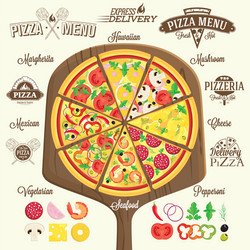 pizza menu labels and design elements vector