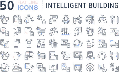 set line icons intelligent building vector