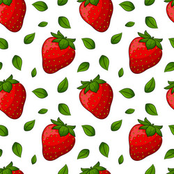 seamless pattern with strawberries and leaves vector image