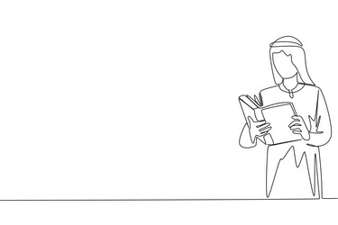 Continuous one line drawing arab man standing Vector Image