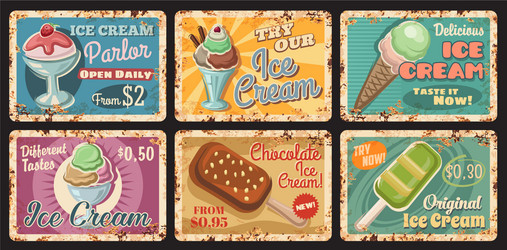 ice cream parlour dessert menu rusty metal plate vector