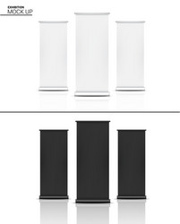 mock up realistic roll banner kiosk display 3d vector image