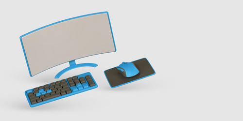 realistic 3d computer monitor and keyboard mouse vector image