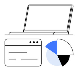 laptop with open browser tab and pie chart vector image