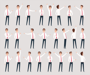 male pointing businessman characters standing vector