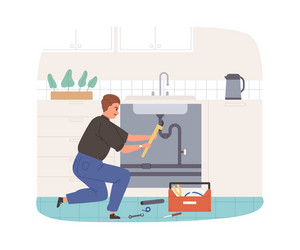 plumber fixing and repairing plumbing workman vector