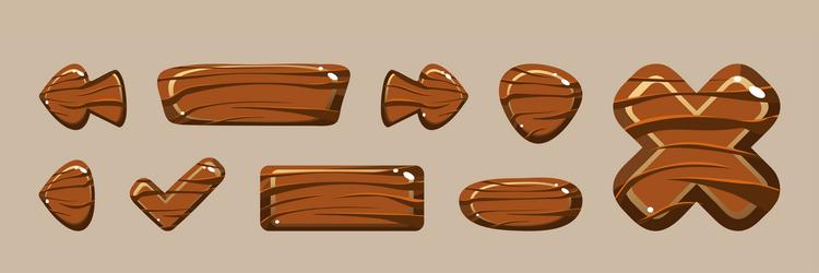 Wooden buttons for user interface design in game vector