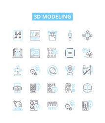 3d modeling line icons set modelling vector image