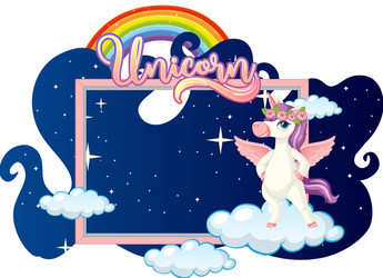 Empty banner with cute unicorn cartoon character vector