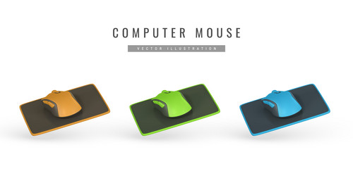 realistic 3d computer wireless mouse on pad vector image