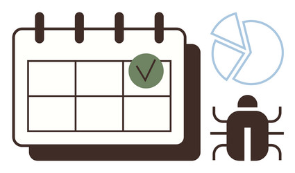 calendar with task checkmark bug icon and pie Vector Image