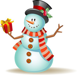 Cute realistic snowman in mittens scarf hat Vector Image