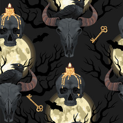 seamless pattern with raven and human skull Vector Image