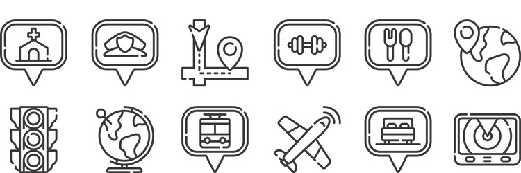 12 set linear navigation and maps icons thin vector image