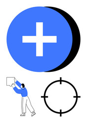 blue circular add button person holding a puzzle vector image