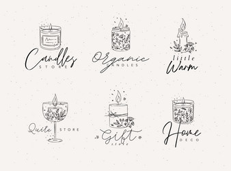 candles with branches and leaves label collection vector image