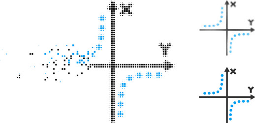 fragmented pixelated halftone hyperbola plot icon vector image