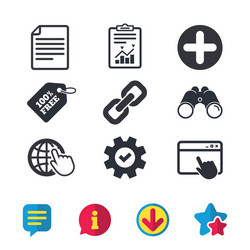 plus circle and hyperlink signs file globe vector image