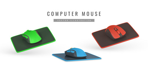 realistic 3d computer wireless mouse on pad vector image