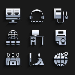 set computer monitor and desk student working vector image
