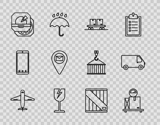 set line plane scale with cardboard box railway vector image