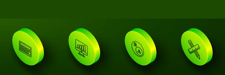 set isometric line calculator computer monitor vector image