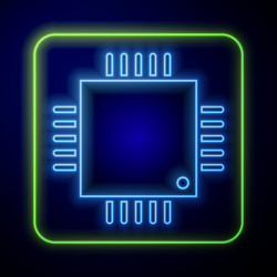 glowing neon computer processor with microcircuits vector image