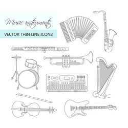 music instruments thin line icon set for web vector image