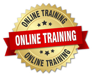 Online training 3d gold badge with red ribbon vector