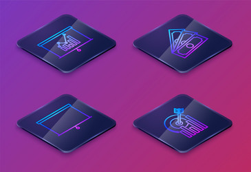set isometric line board with graph chart vector image