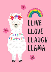 Cute Llama Rainbow Poster Vector Image