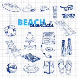 Hand drawn retro icons summer beach set Royalty Free Vector