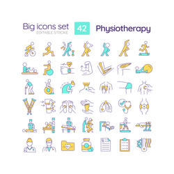 Physiotherapy rgb color icons set vector