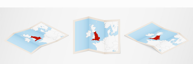 folded map england in three different versions vector