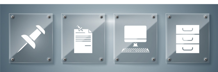 set drawer with documents computer monitor vector