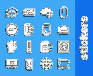 set line folder and lock computer cooler cloud vector image