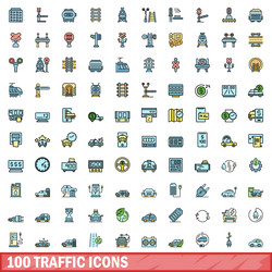 100 traffic icons set color line style vector