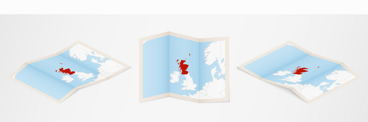 Folded map scotland in three different versions vector