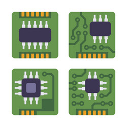 micro chip processor icons set cpu electronic vector image