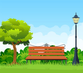 bench with tree and lantern in the park vector