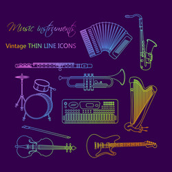 Music instruments thin line icon set for web vector