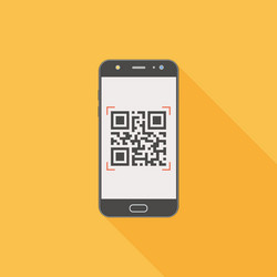qr code on mobile phone flat design icon with long vector image