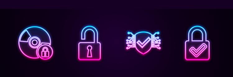 set line cd or dvd disk with lock open padlock vector image