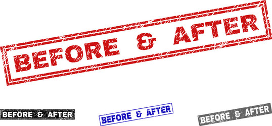 Grunge before after textured rectangle stamp vector