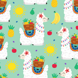 Seamless pattern with llama and fruits vector