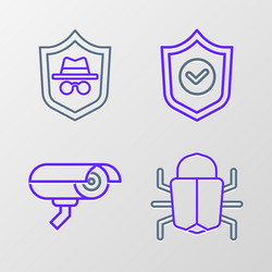 set line system bug security camera shield vector image
