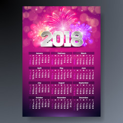 2018 calendar template with 3d number vector