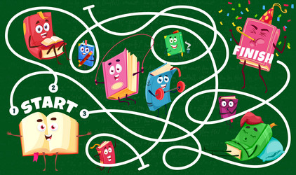 labyrinth maze with books and textbooks characters vector image