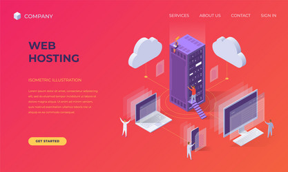 Landing page for cloud web hosting vector