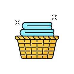 laundry basket with towels isolate color line icon vector